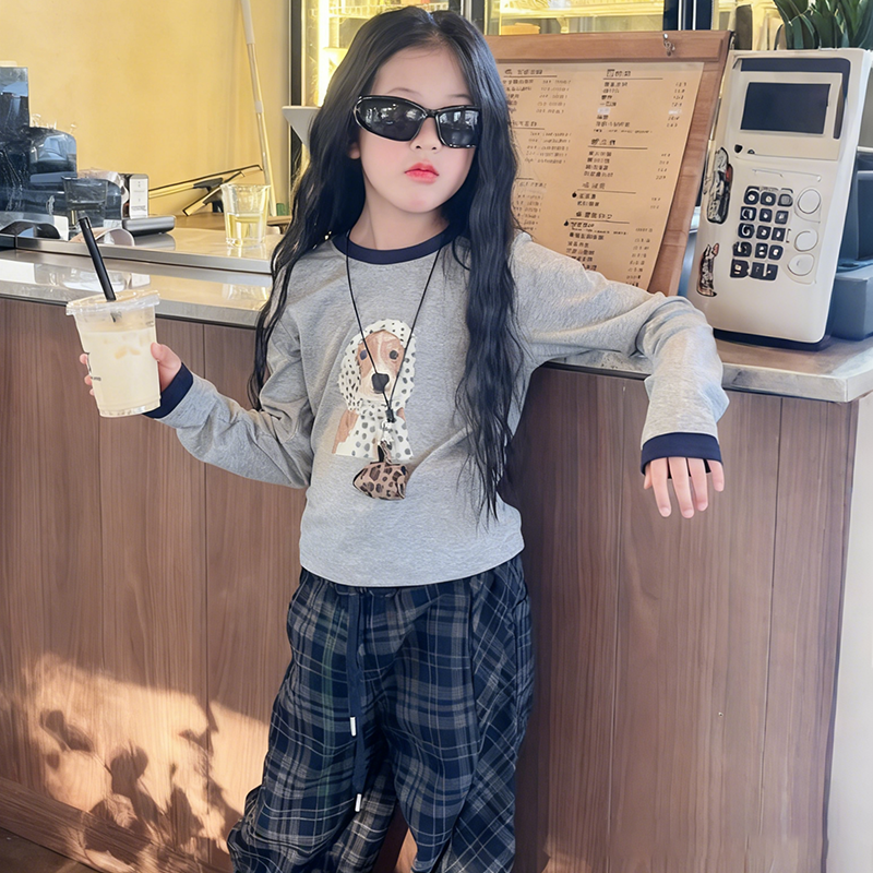 女童秋装套装2025儿童潮范美式休闲运动中大童宽松卫裤春秋两件套