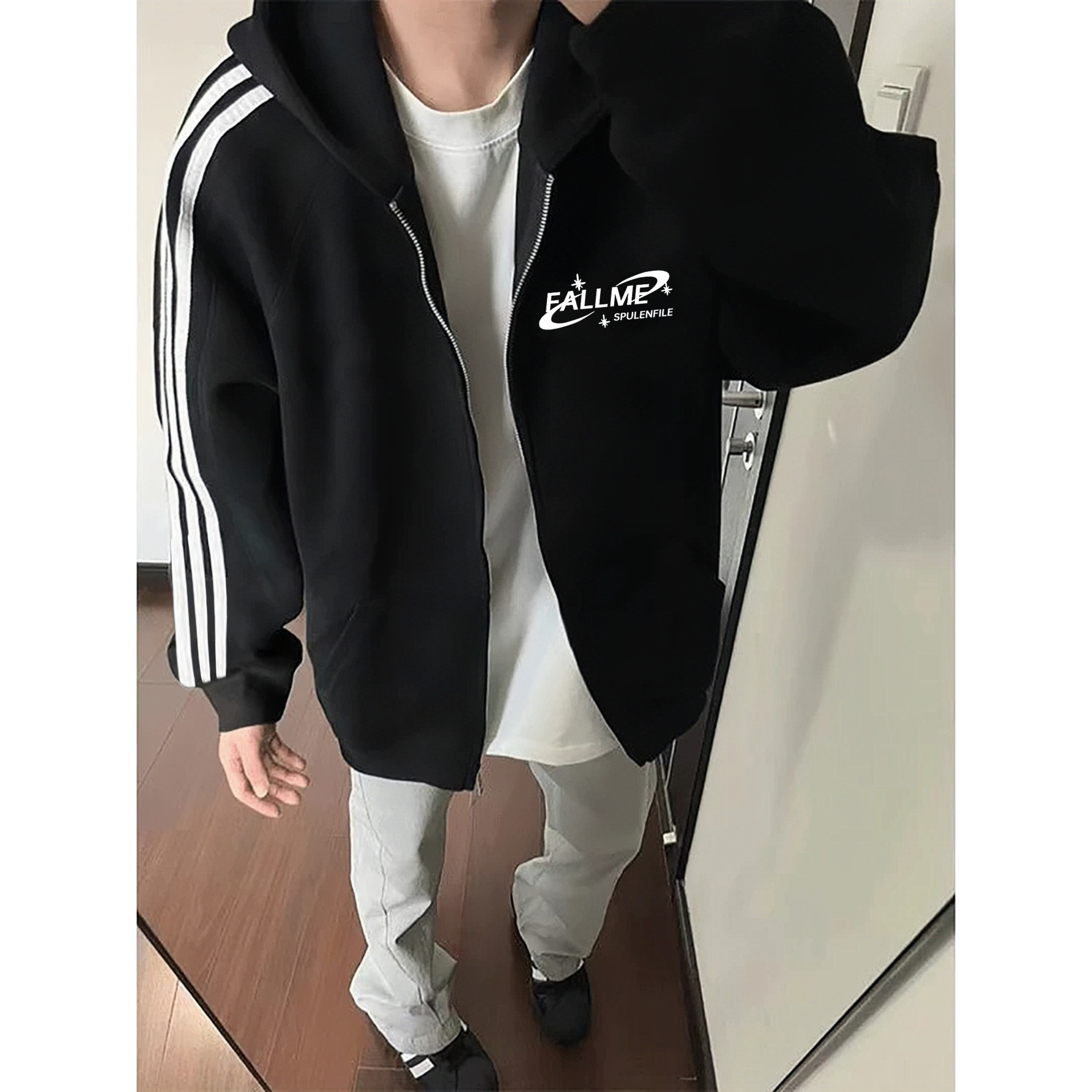 三杠立领连帽拉链开衫卫衣外套女设计感春秋新款美式慵懒风