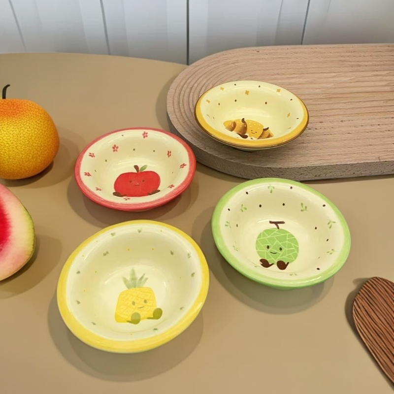 新疆包邮【4个装】陶瓷釉下彩蘸料碟家用卡通可爱酱油醋碟寿司碟