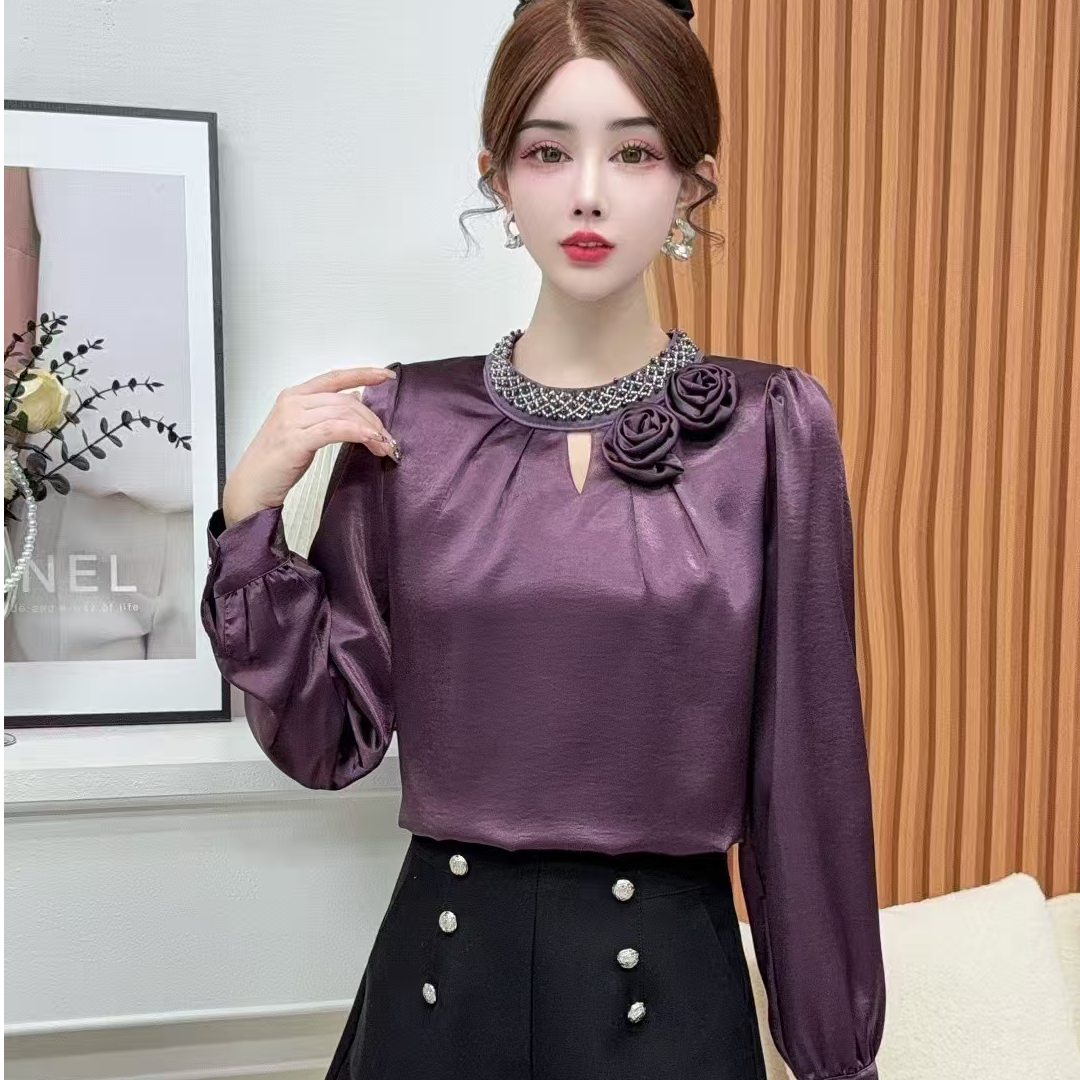 2025春季新款衬衫女气质百搭小众设计感花朵长袖衬衣洋气减龄上衣