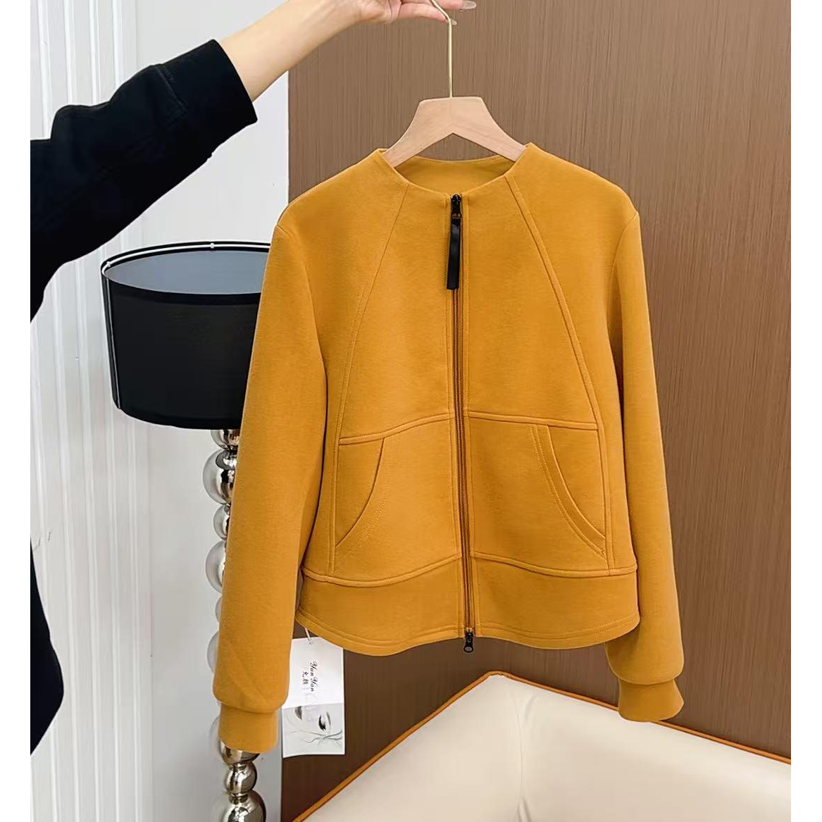 1549加绒加厚秋季立领时尚修身显瘦立体裁剪百搭休闲长袖开衫卫衣