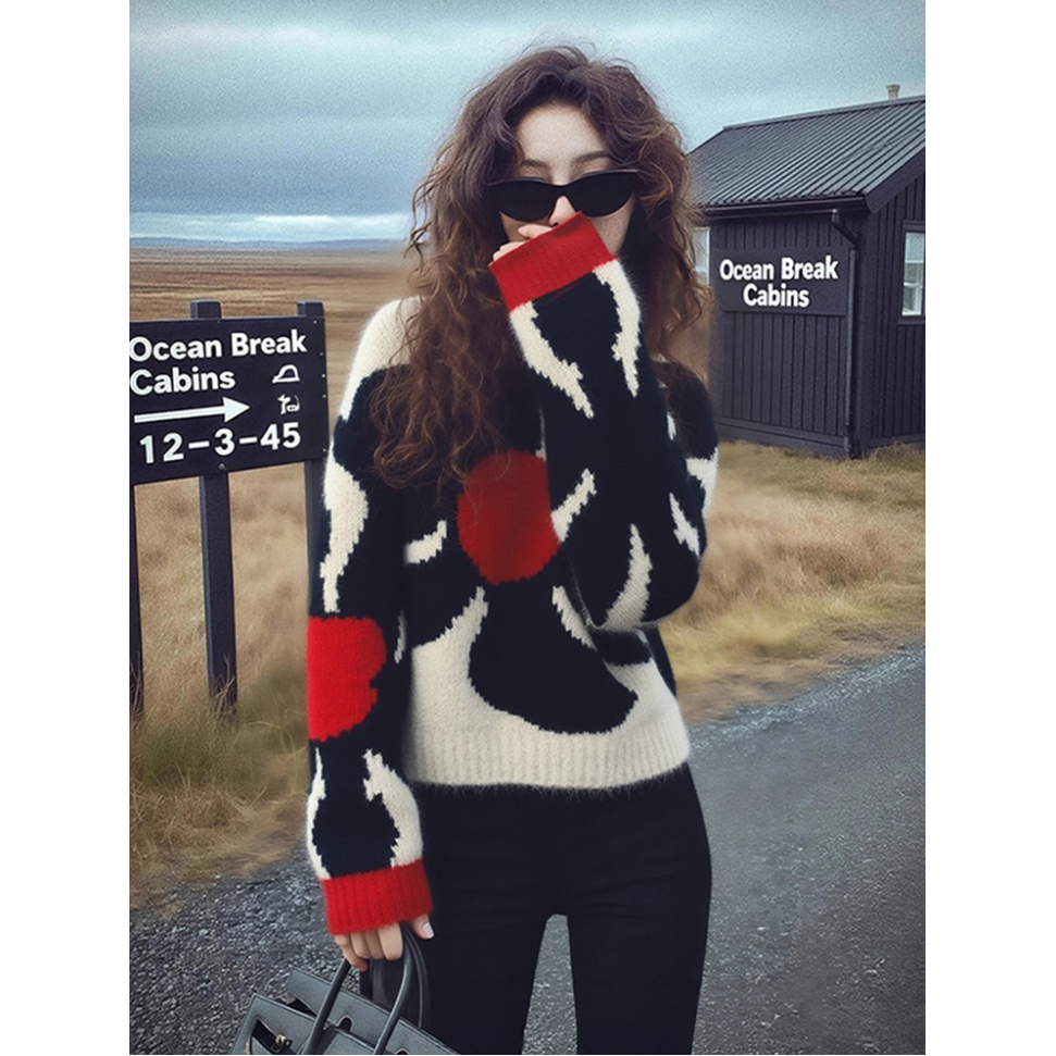 冬季氛围范上衣法式独特别致绝美设计感小众不撞款高级感花朵毛衣