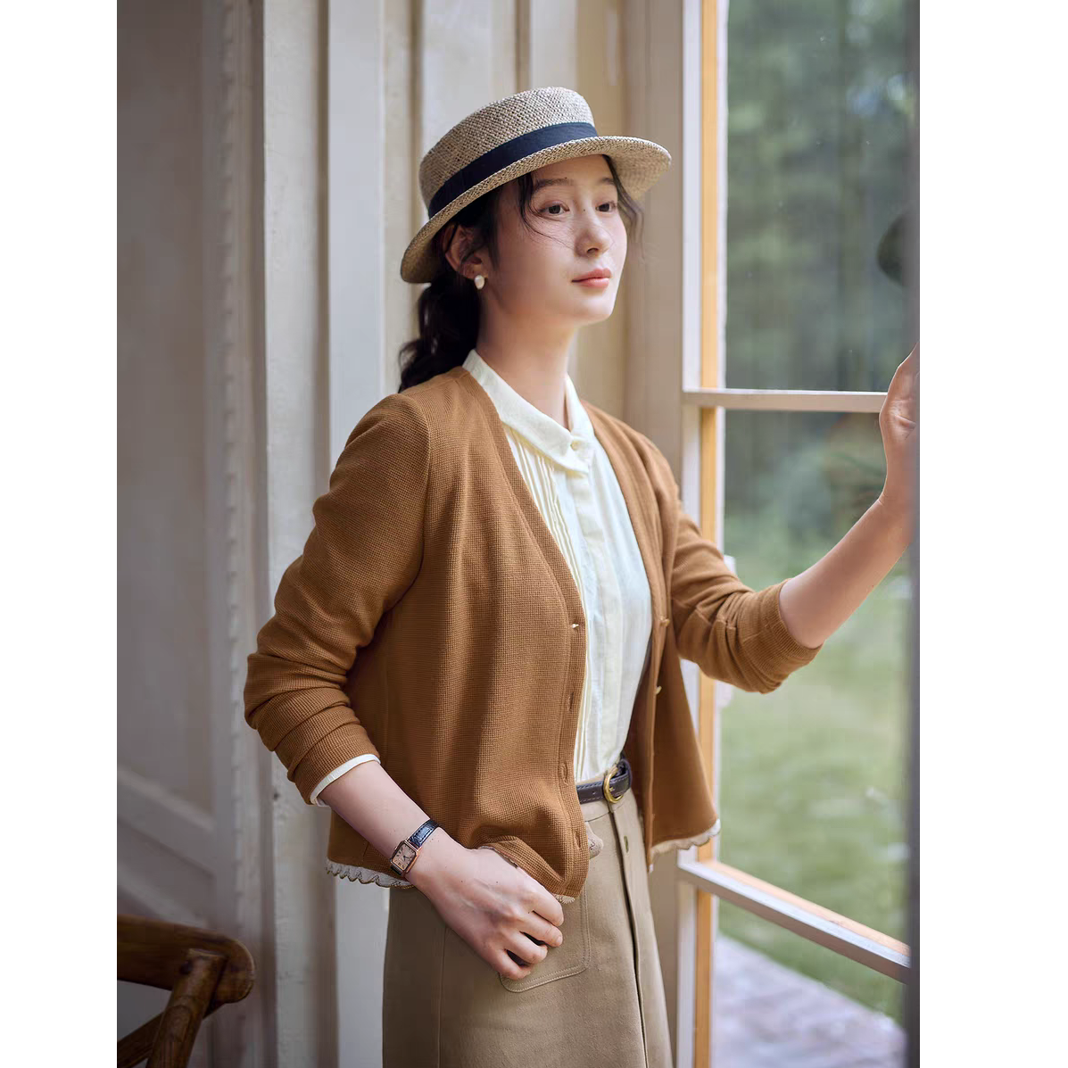 红念棕色针织衫时尚开衫女短款秋季百搭新款女装外搭气质外套上衣