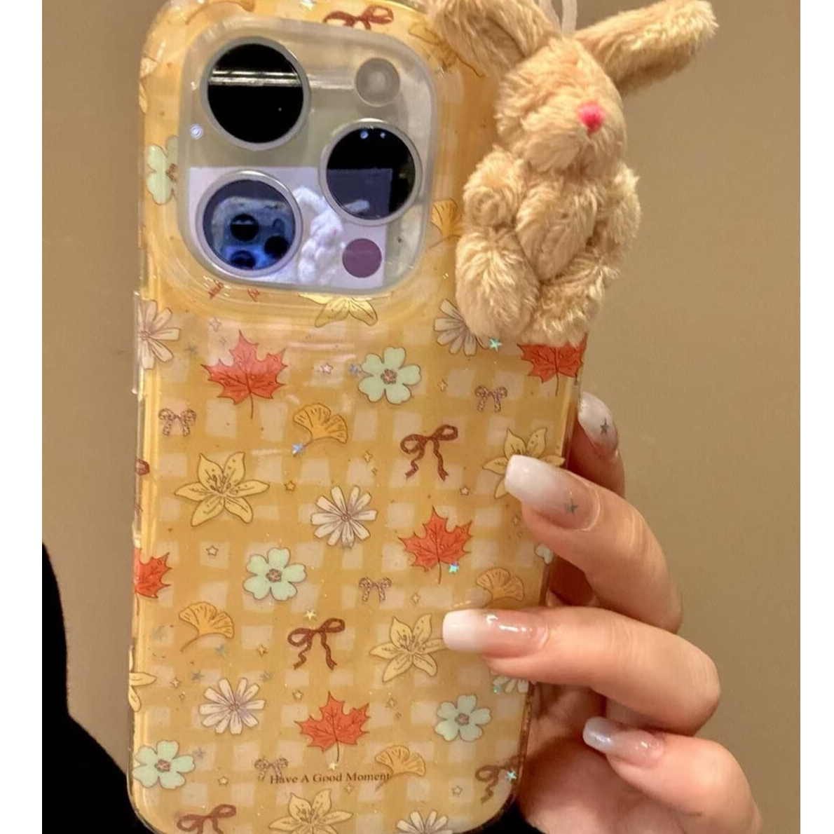 格纹花朵兔子适用苹果16Promax大孔手机壳vivo华为oppo小米15女13