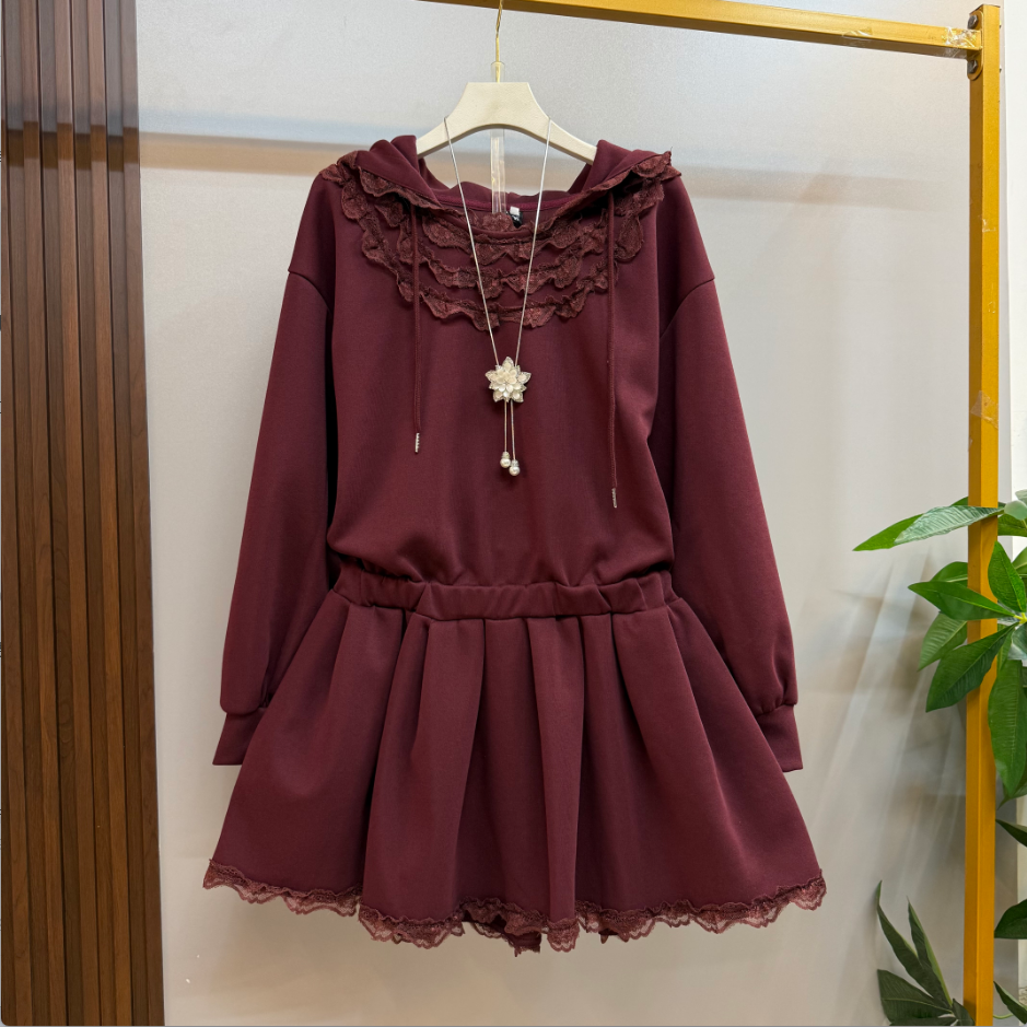 早秋新款欧货时尚宽松休闲连帽设计松紧腰百搭显瘦大码连衣裙