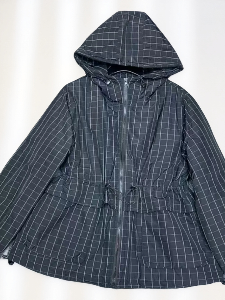 短款连帽棉服春秋时尚黑色外套记忆丝雨丝棉抽绳外套百搭休闲2025