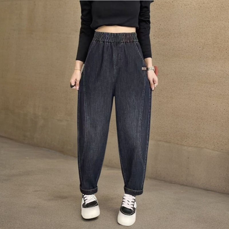 2806老爹裤高腰牛仔裤春秋女高腰长裤薄款长裤秋季弹力