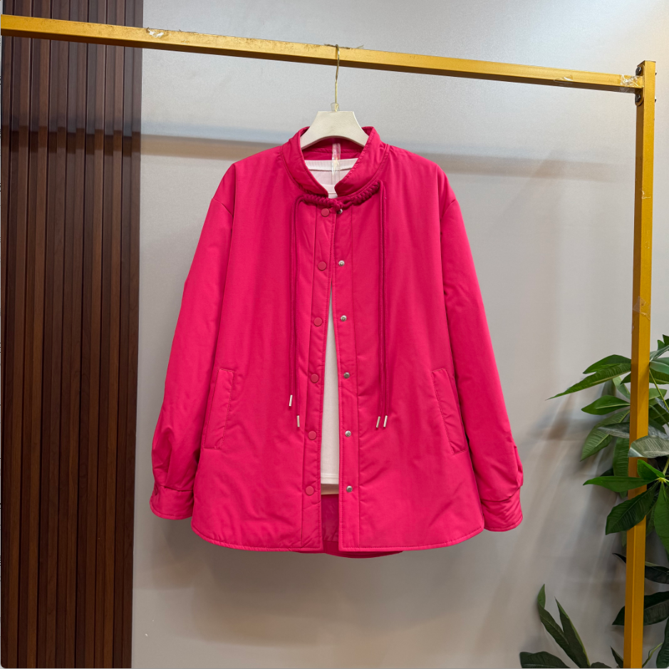 新款大码女装时尚洋气纯色百搭复古盘扣夹薄棉韩版外套（不含白衫）