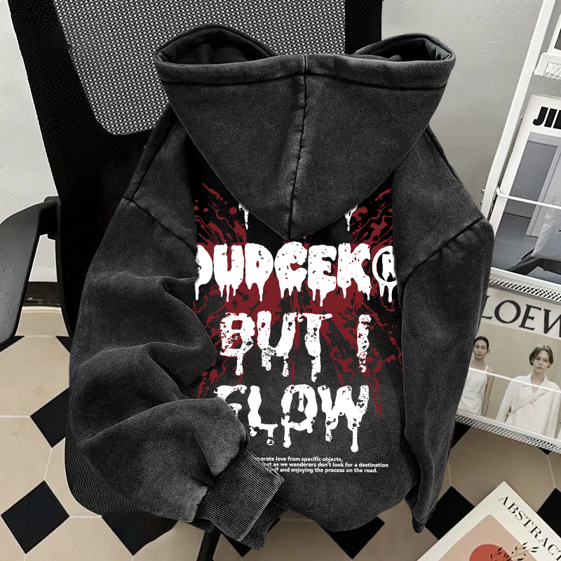 特大码300斤重磅水洗做旧连帽宽松港风国潮oversize男秋冬款上衣