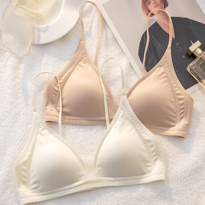 法式深V三角杯内衣女无钢圈新款美背无痕小胸聚拢夏季薄透气文胸L