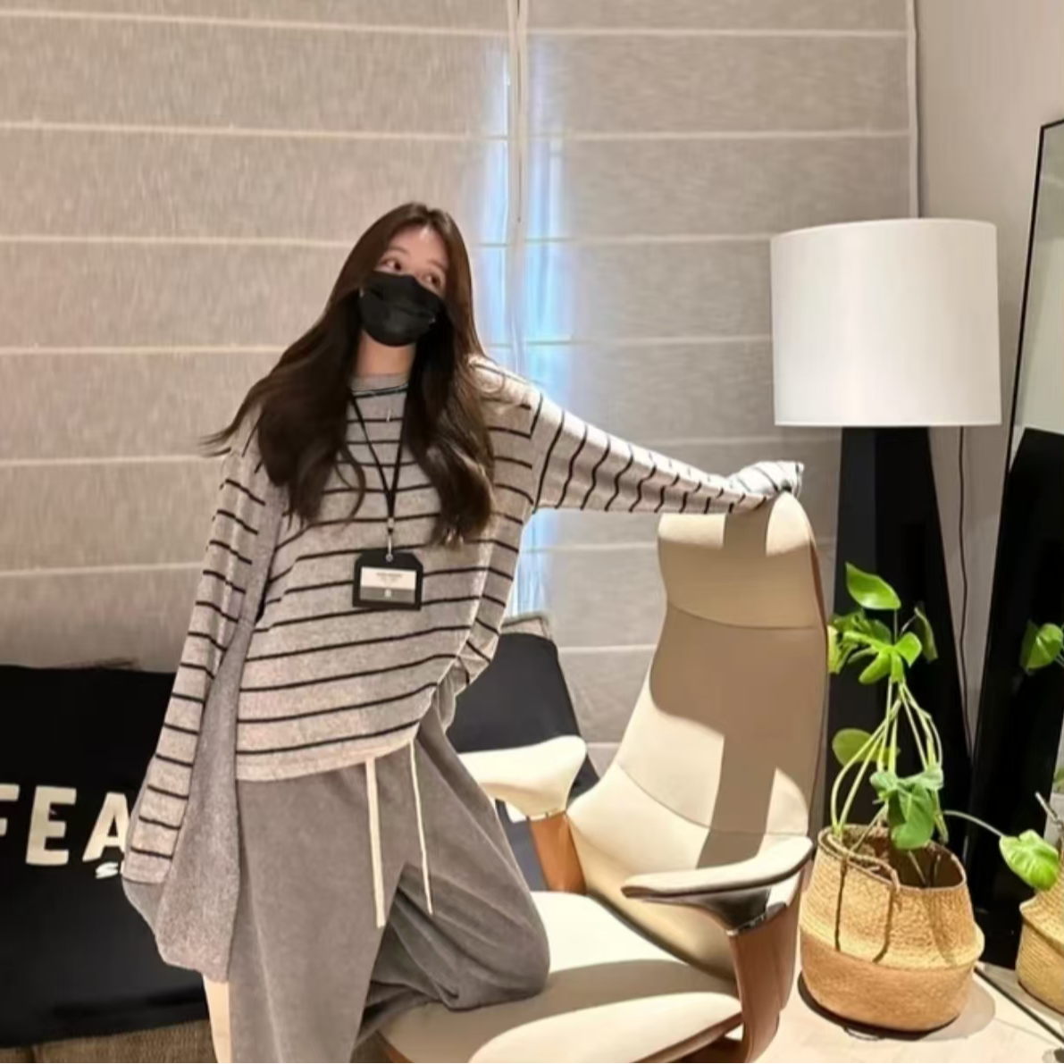 2025新款韩版条纹磨毛长袖T恤慵懒宽松显瘦百搭圆领打底衫