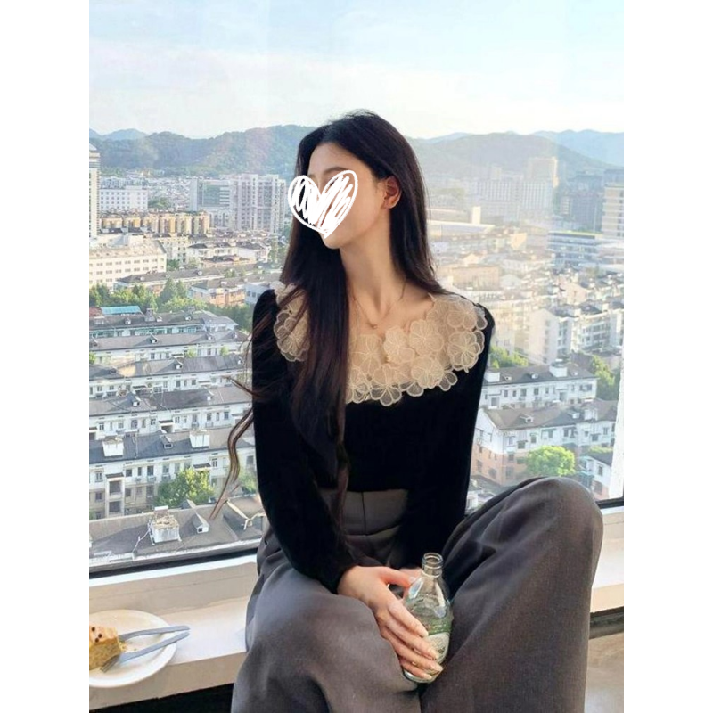固质黑色丝绒上衣女装长袖内搭t恤春秋冬新款修身打底衫气质衬衫