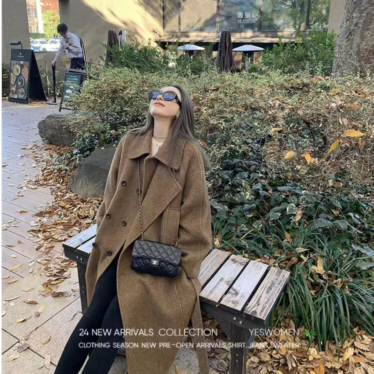 【羊毛➕天丝】杨幂明星同款设计羊毛大衣中长款大衣外套-20283