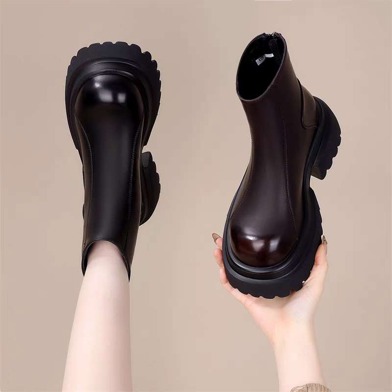厚底6.5cm 厚底增高烟筒靴女2025秋冬新款加绒小个子切尔西马丁靴