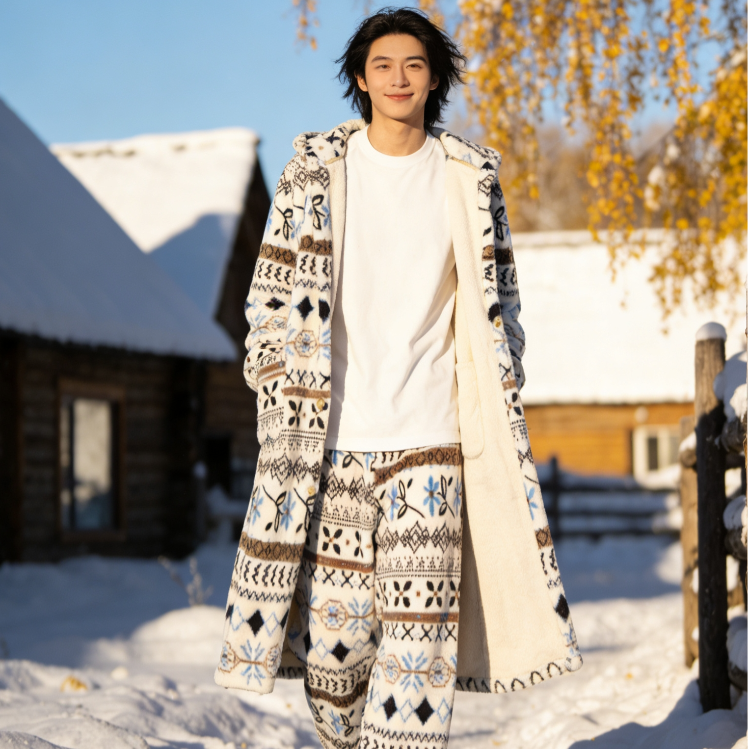 新款【冰川雪人费尔岛】零下10°双层加厚baby绒冬睡衣加厚款家居服