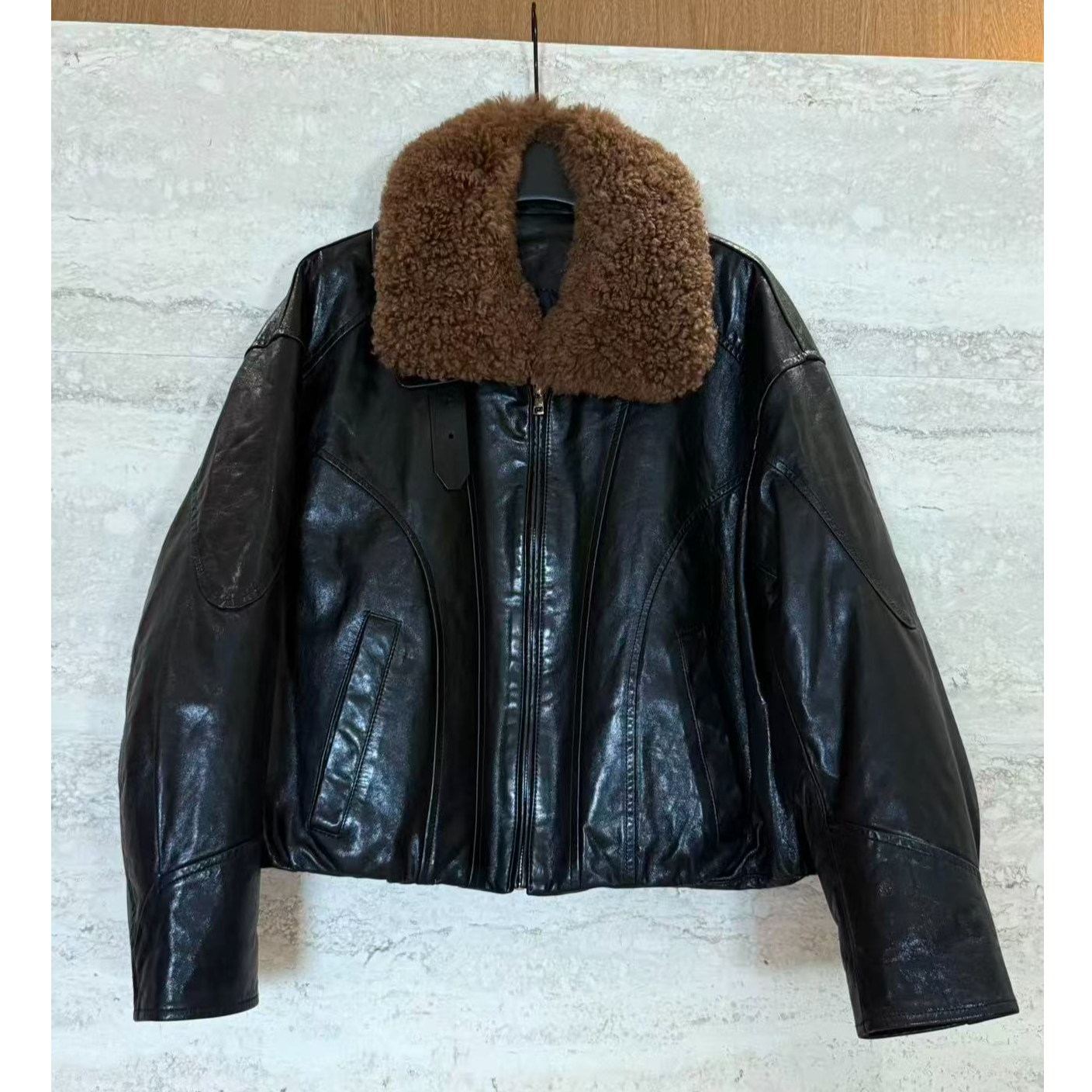 TANTAN 显瘦气质毛领秋冬皮衣外套3534