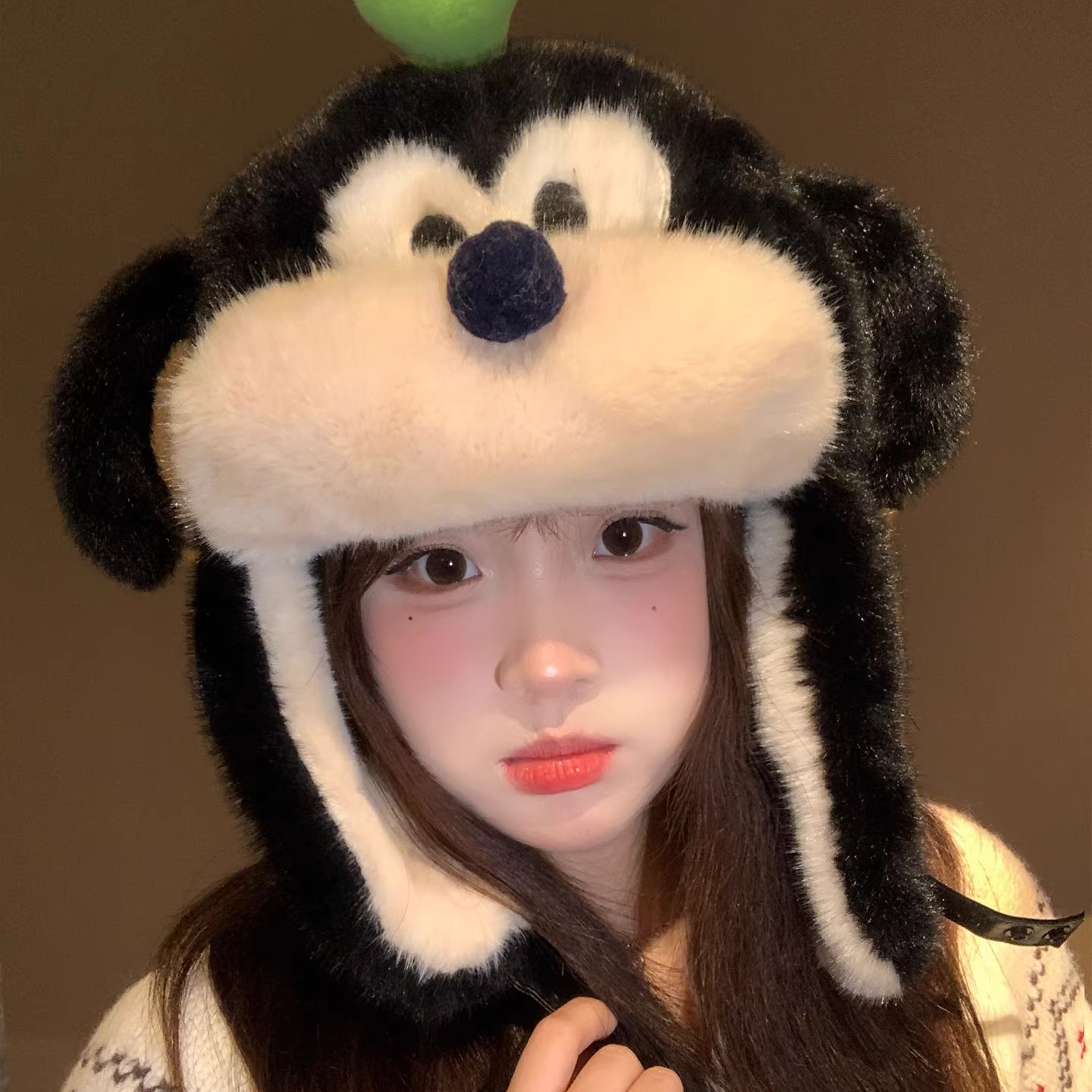 卡通可爱小狗毛绒帽子冬天毛茸茸显脸小雷锋帽骑行加厚保暖防寒帽