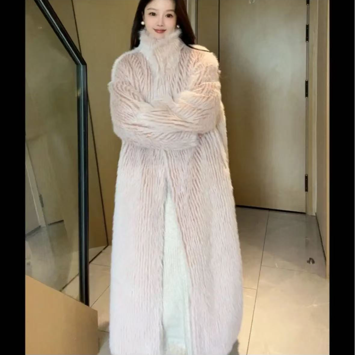 潮牌女装压花甜美风韩版开衫冬季外套中长款秋冬宽松上衣百搭