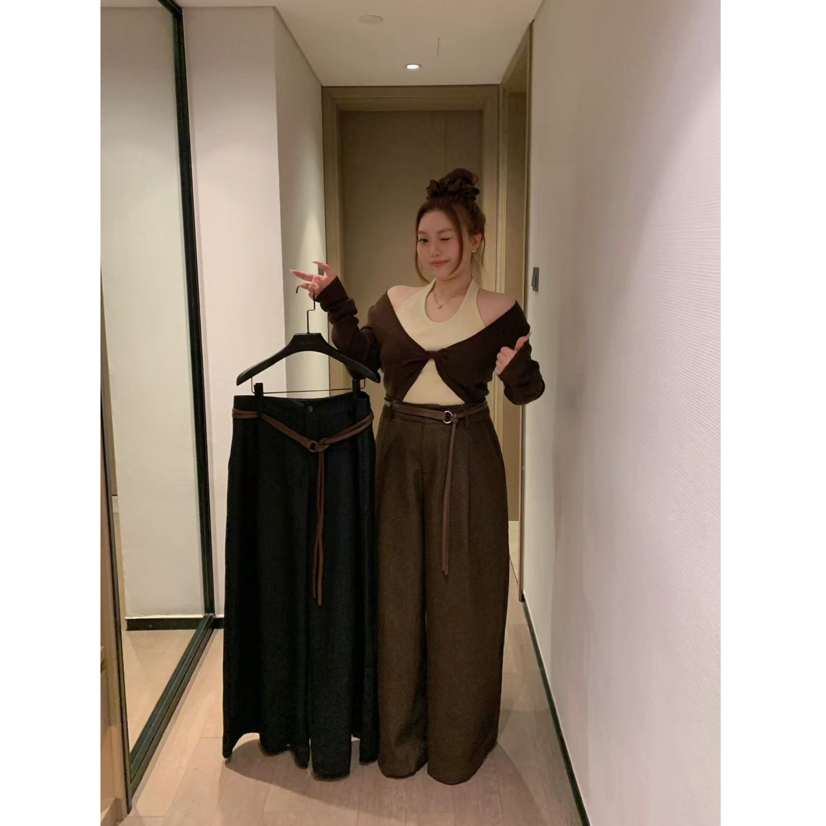 慧芝huizhi A181长裤 定制款 带腰带垂感微胖显瘦通勤休闲长裤