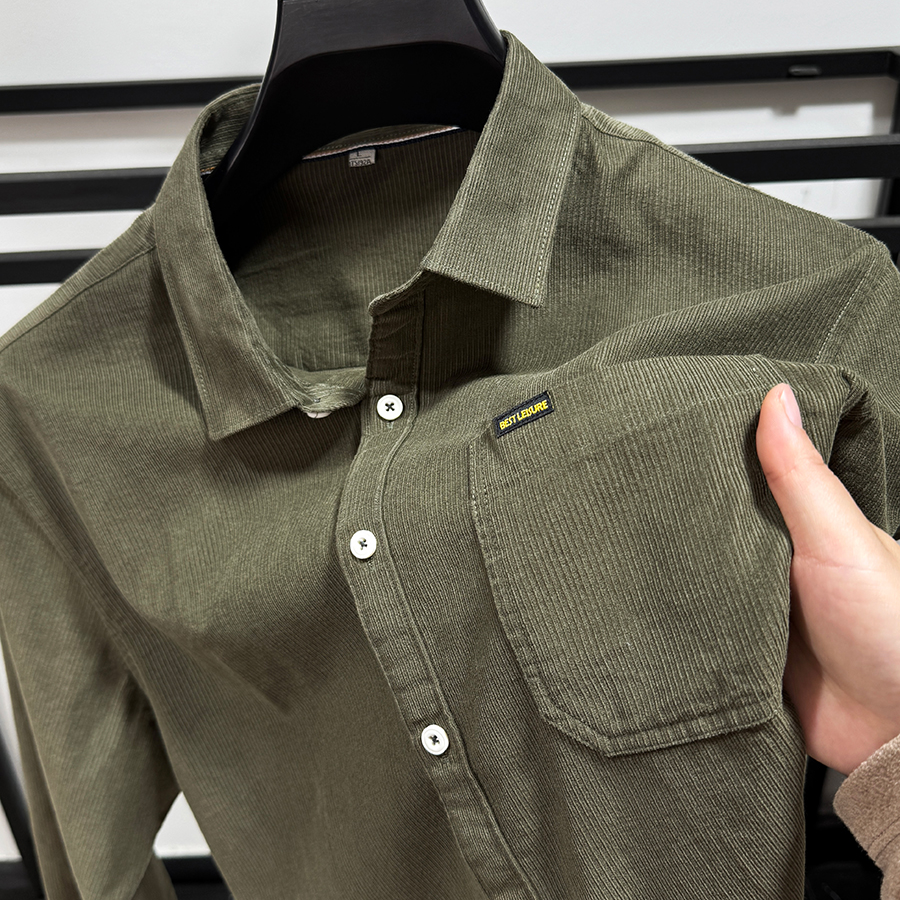 Zero Degree North高端100%纯棉灯芯绒长袖衬衫男真口袋休闲衬衣