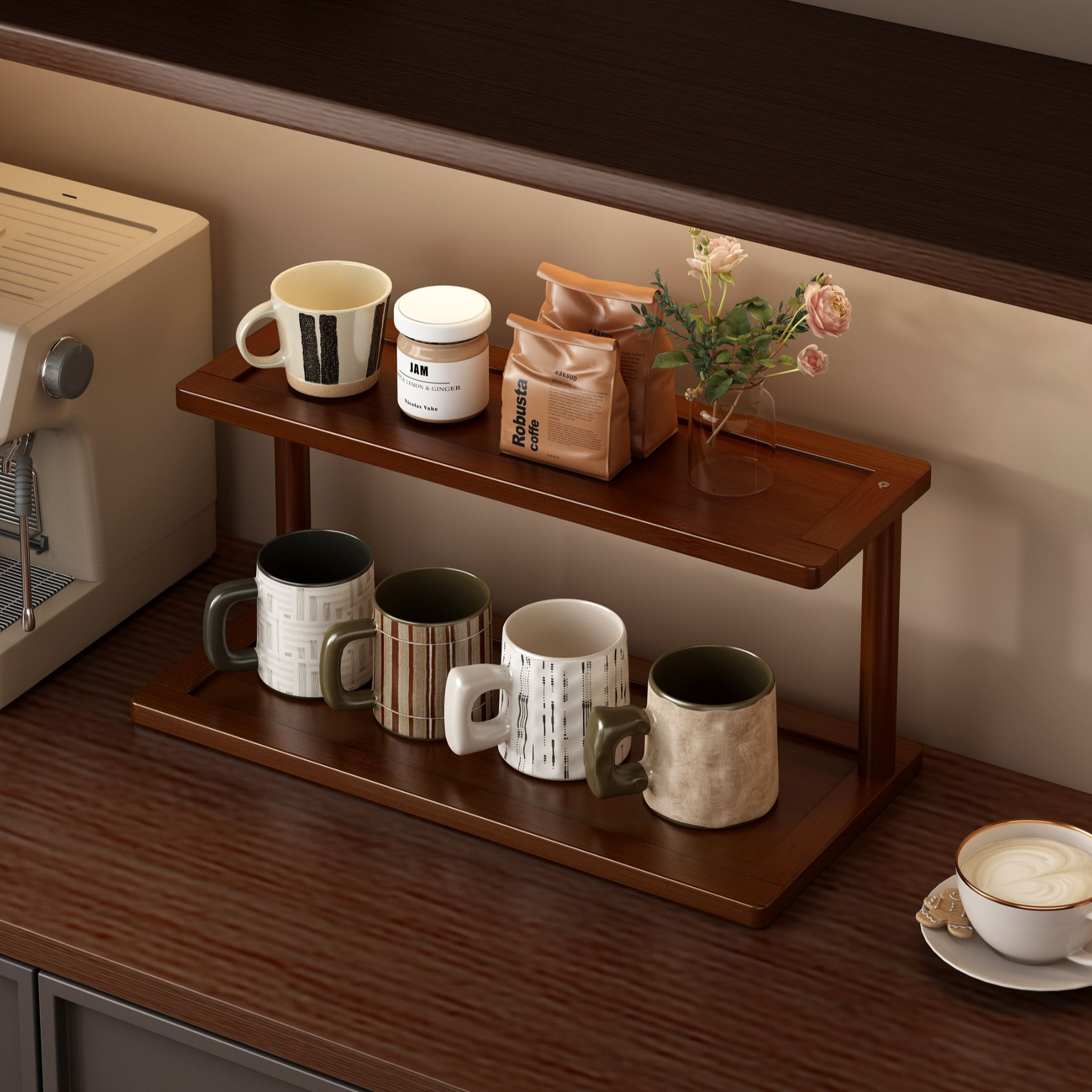 新款杯架置物架实木餐桌台面茶杯架放杯子架桌面上茶具收纳架子