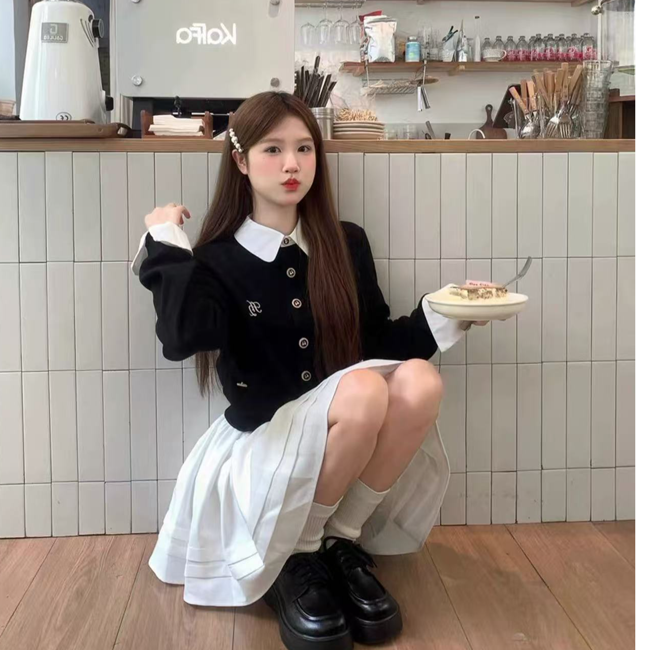 轻熟风法式慵懒风纯欲风时尚套装百褶开衫短款百搭