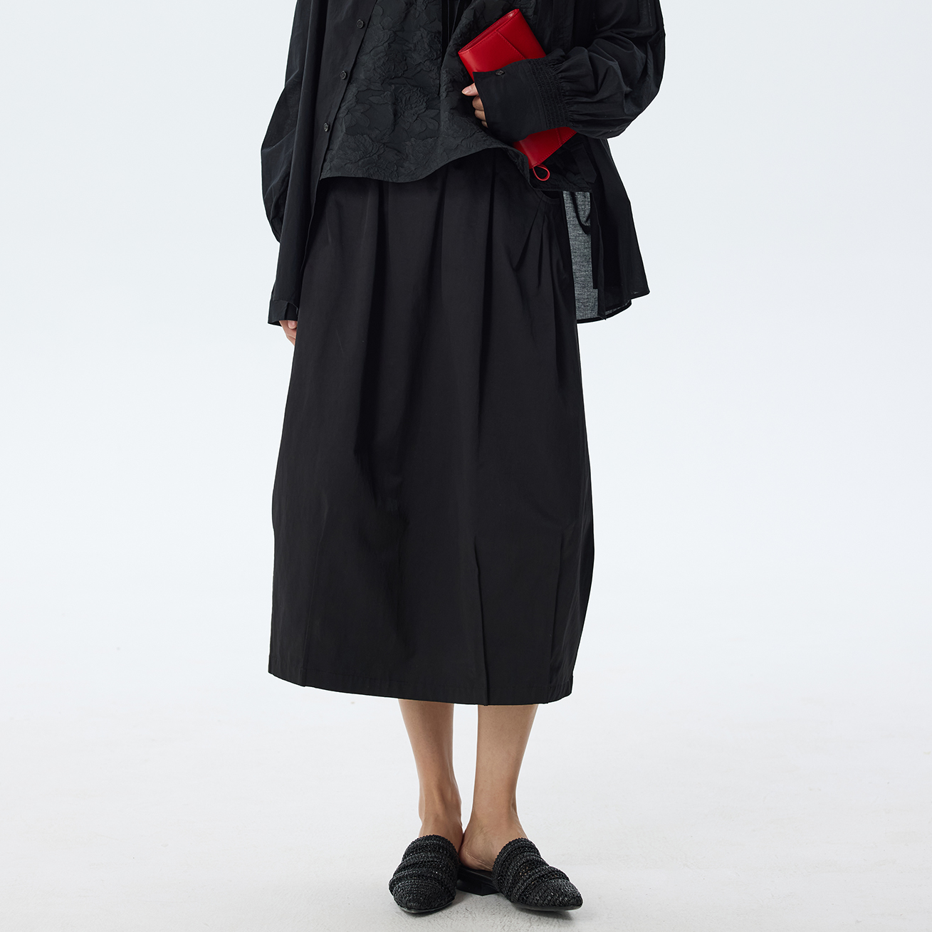 DE Mincollection茧型半身裙/精梳棉气球裙松紧腰花苞半身裙55311