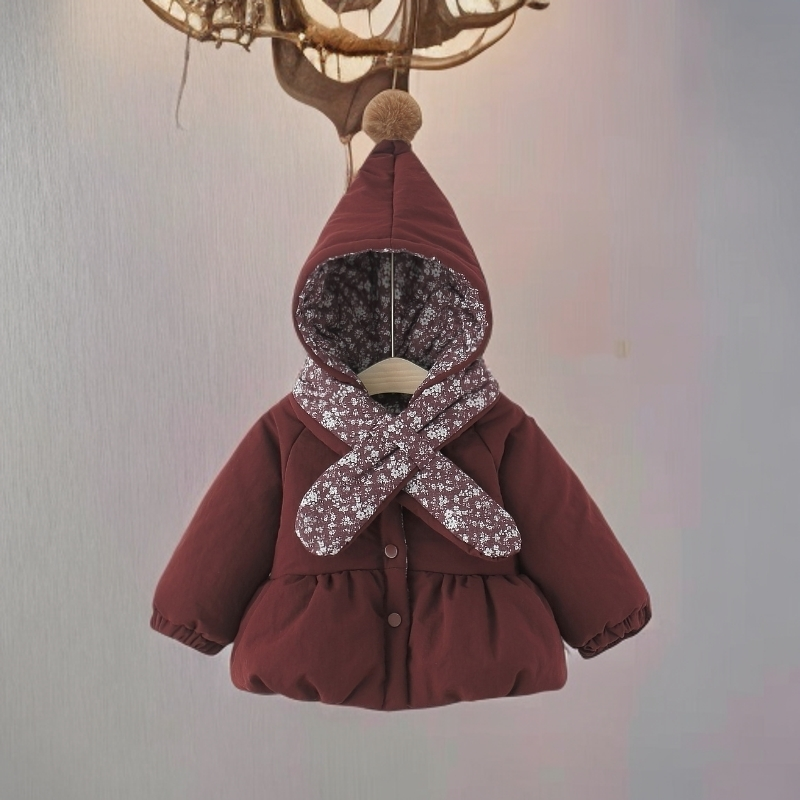 女童棉衣冬季加绒保暖棉袄女宝宝冬装连帽外套小女孩森系棉服韩版