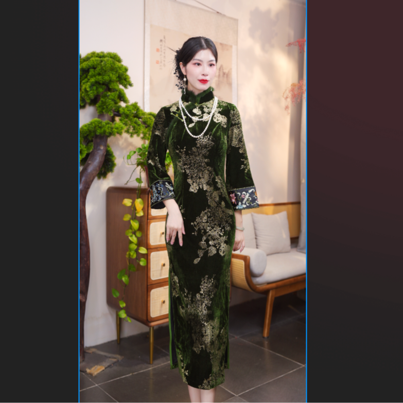 半生繁花（绿色）  2025新款旗袍宫廷风改良气质日常优雅旗袍