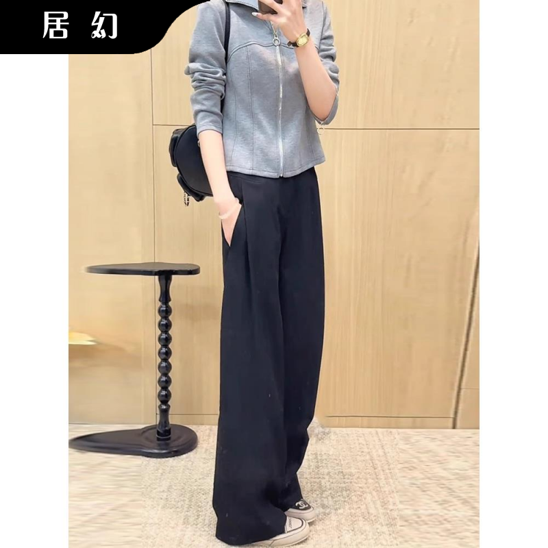 居幻弯刀阔腿裤女2025秋冬新款高腰遮胯休闲西装裤时尚百搭风琴裤