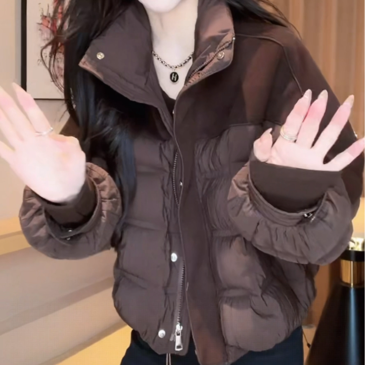 2025冬季新款时尚拼接设计感立领拉链显瘦外套夹棉加厚保暖棉服女