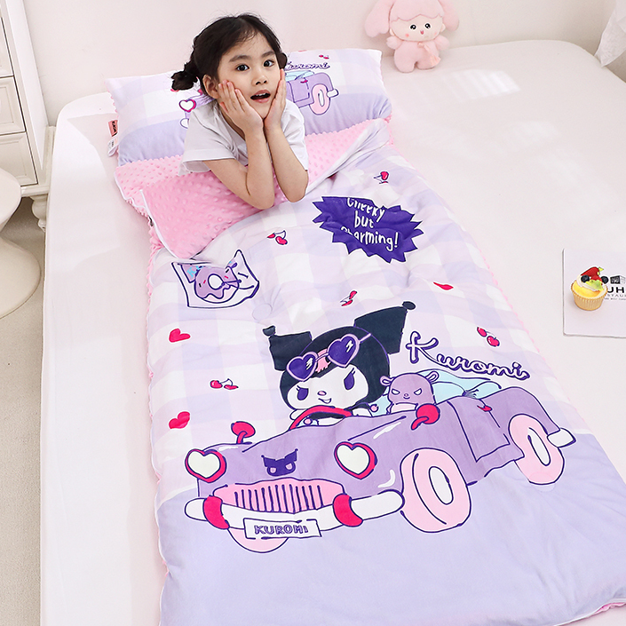 卡通库洛米儿童防踢被秋冬加厚豆豆绒睡袋宝宝中大童加绒防踢被子