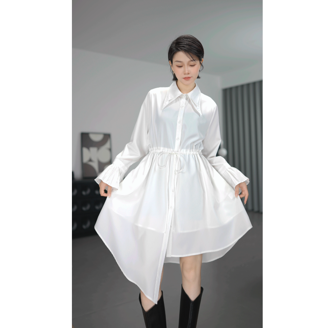 鑫鑫2025秋季新款韩版气质中长款POLO领百搭收腰时尚秋冬服装2146