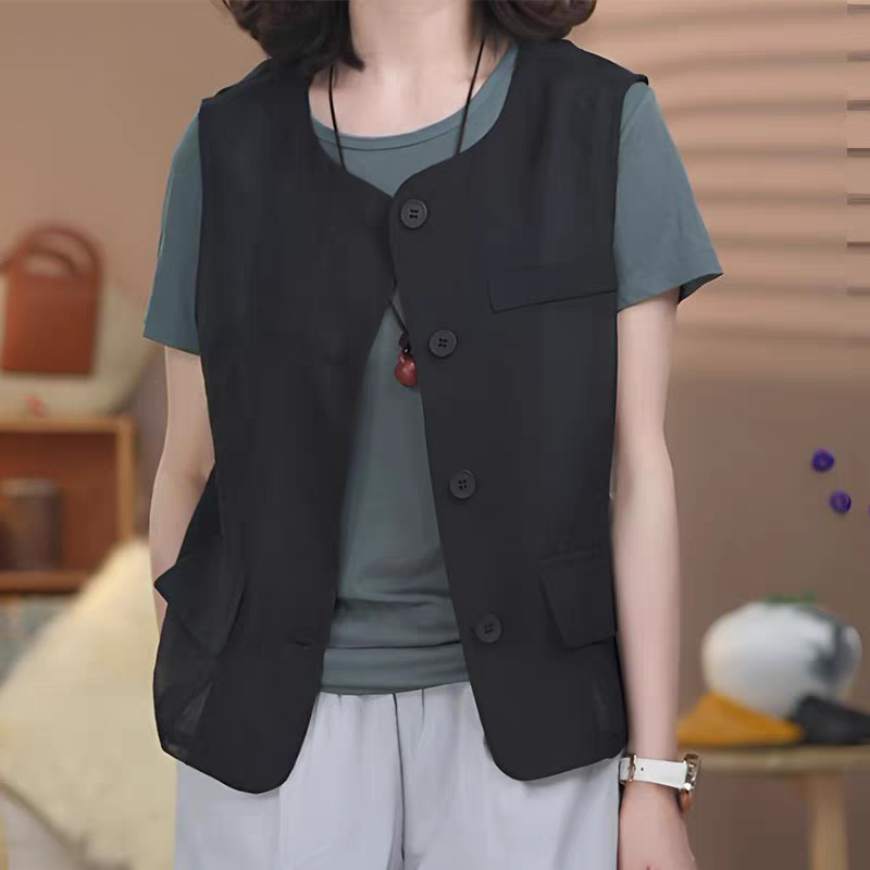 6635外搭时尚百搭文艺马夹女夏季新款薄款气质清新百搭显瘦马甲潮