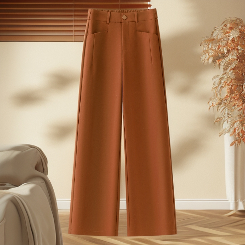 南瓜色西装阔腿裤女秋2025新款高腰垂感休闲裤时尚百搭窄版直筒裤