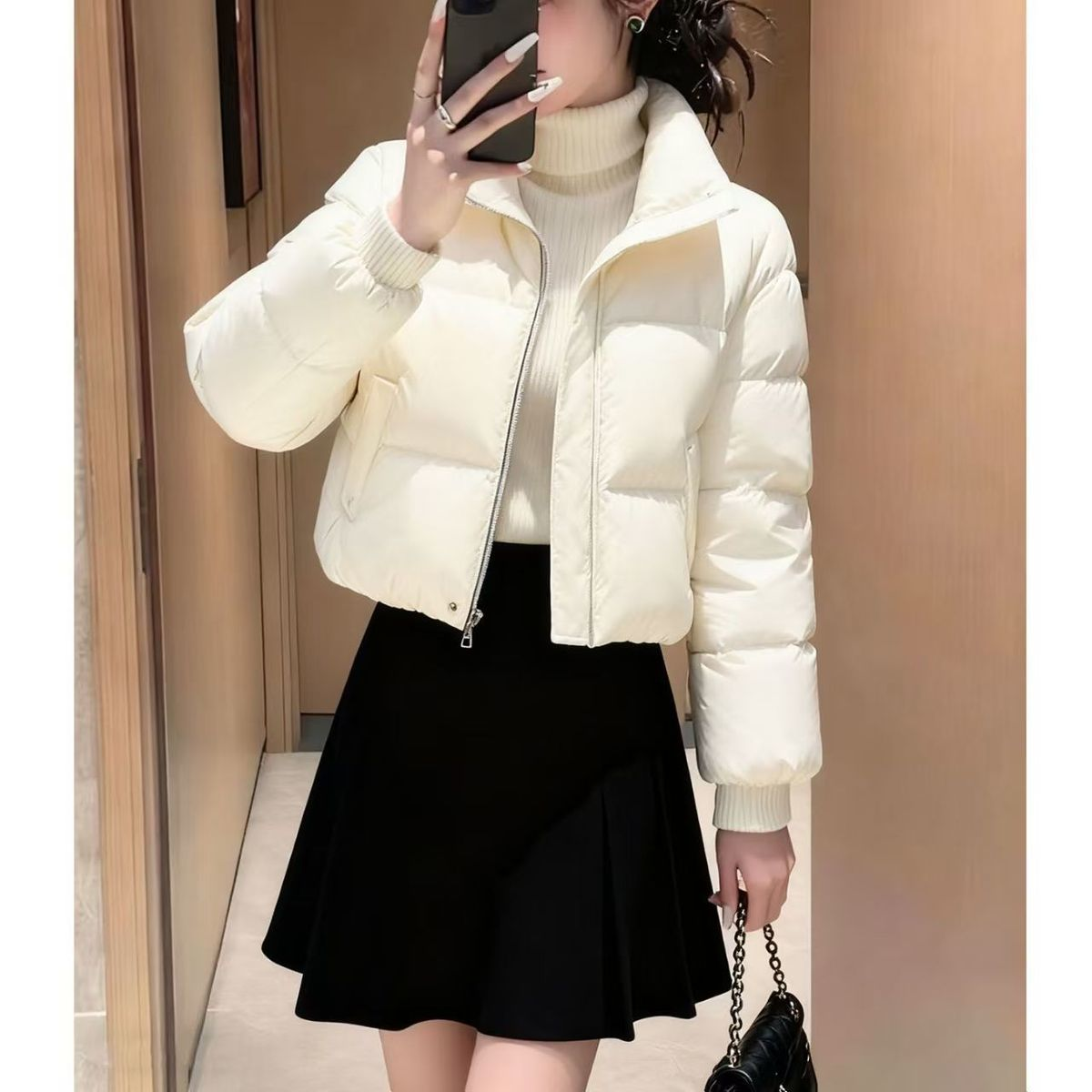 小个子棉衣棉服轻便2025新款短款白色棉袄女立领拉链显瘦保暖外套