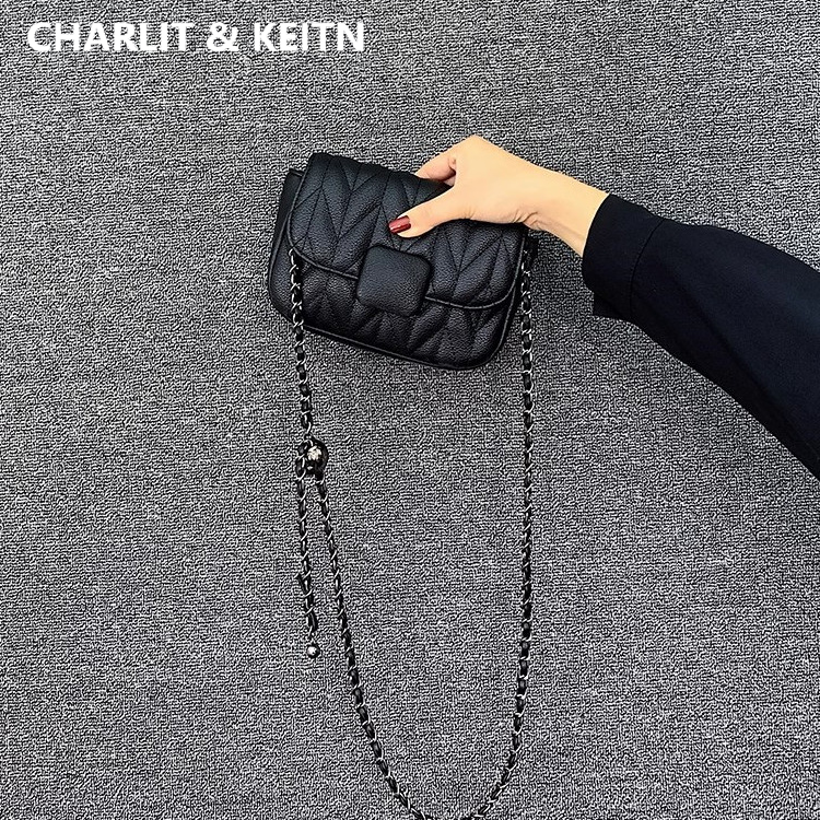 CHARLIT&KEITN新款链条包包女高级感真皮小方包百搭单肩斜挎小包