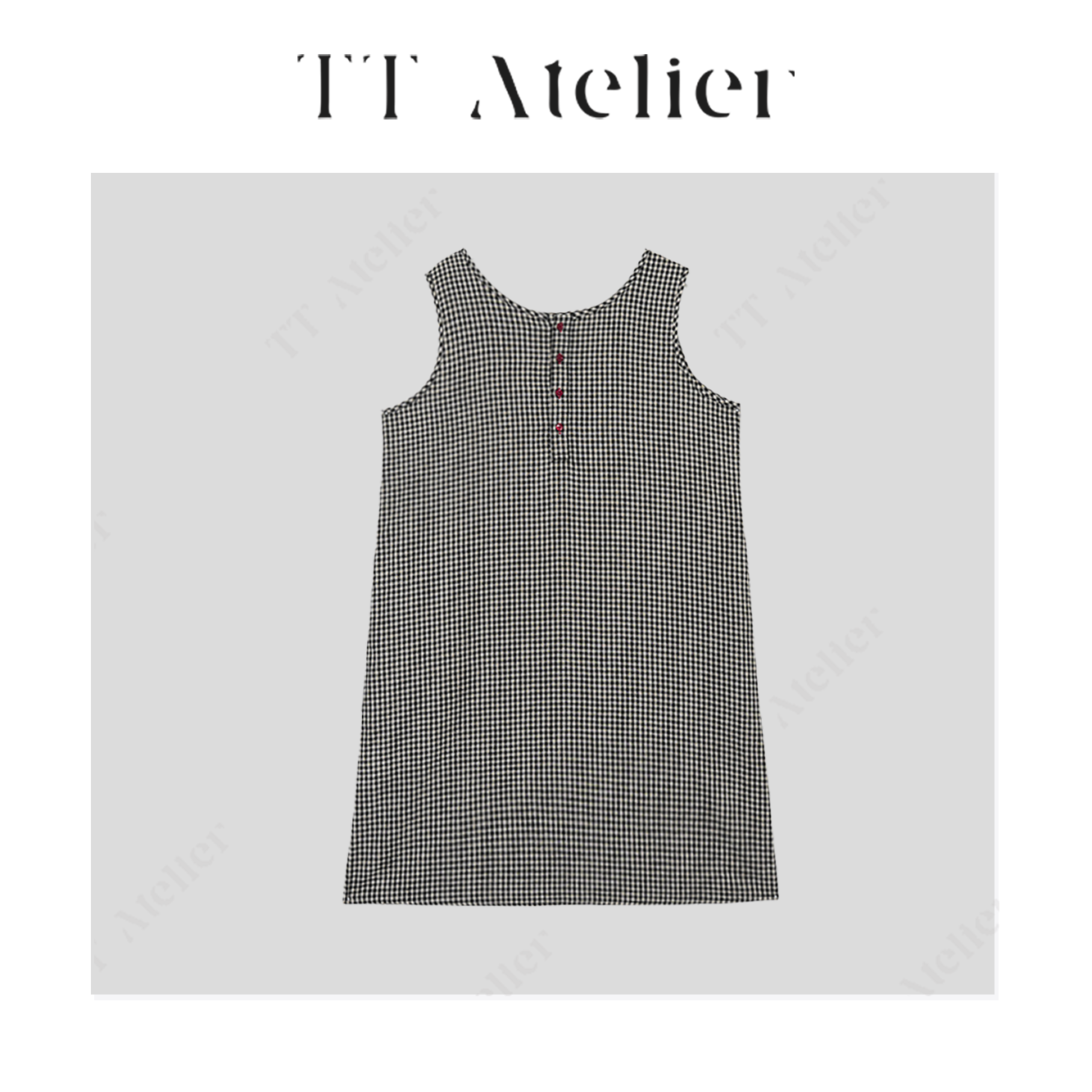 TT设计师【金枝玉叶】简约高级感亚麻小众宽松格子连衣裙TT190003