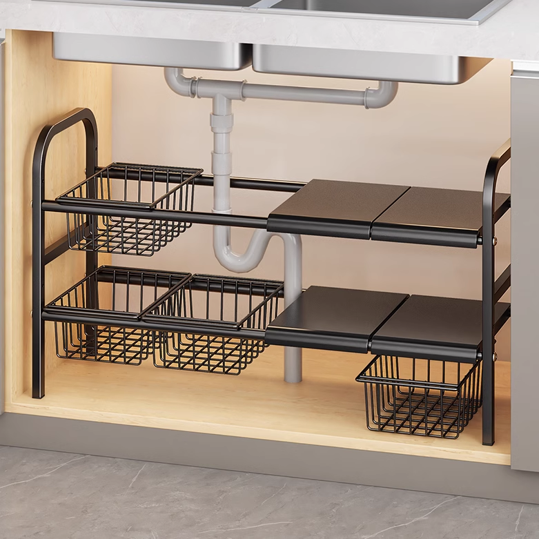 下水槽置物架厨房置物架可伸缩橱柜分层储物架多功能厨房收纳架子