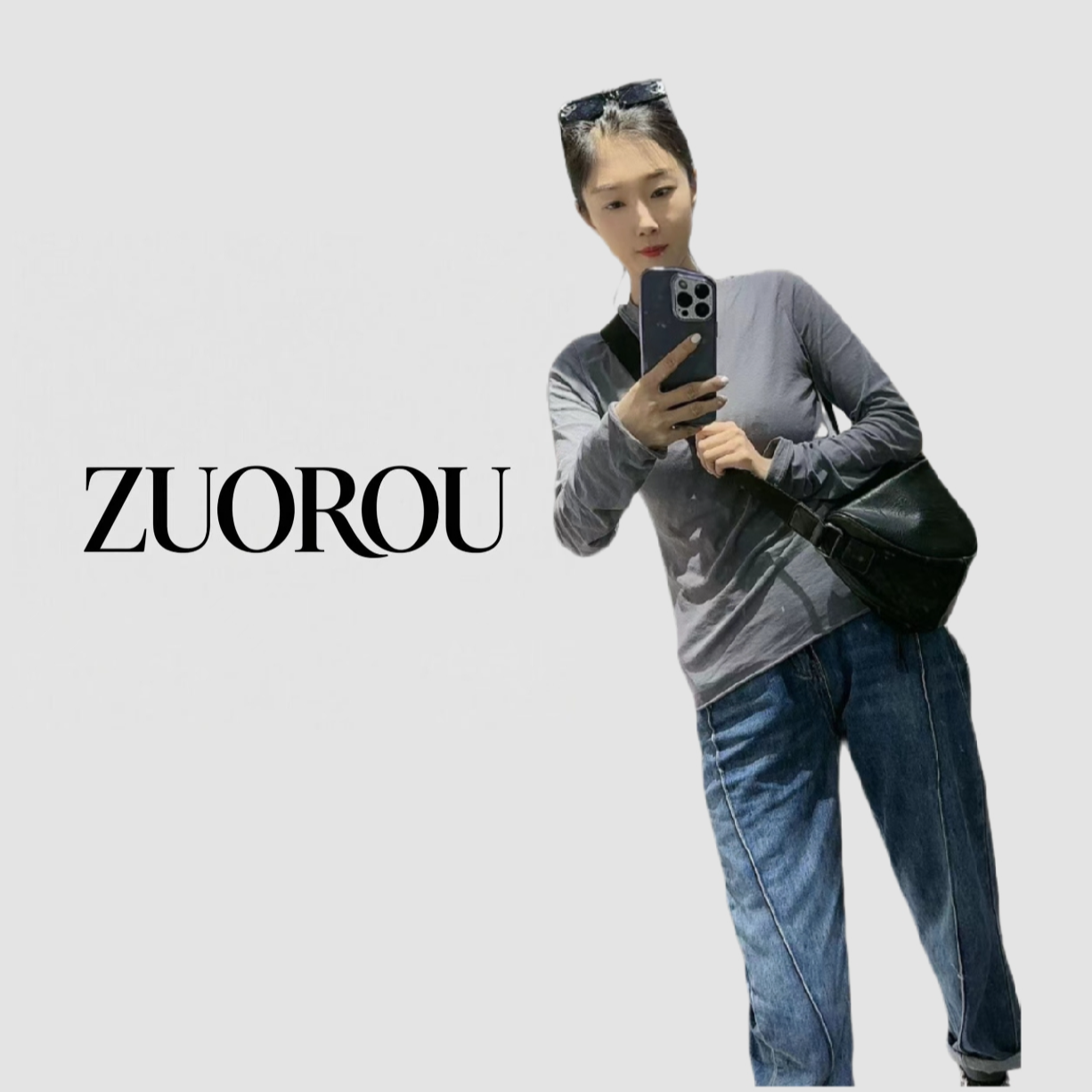 【zuorou】广州原单斜跨包包百搭黑色潮流肩包时尚休闲