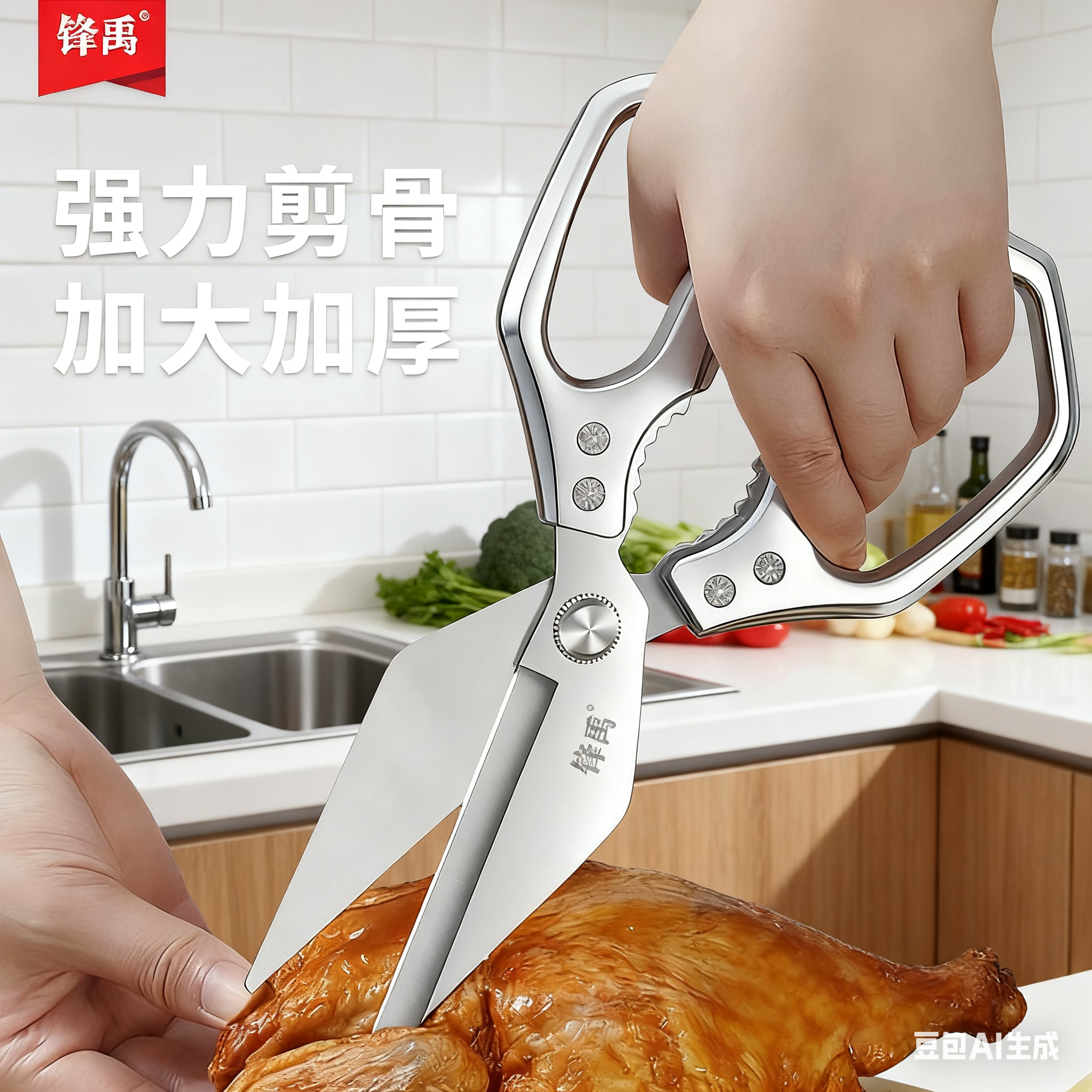 锋禹家用合金剪刀省力厨用剪刀原装加厚鱼骨剪剪骨刀厨用剪子