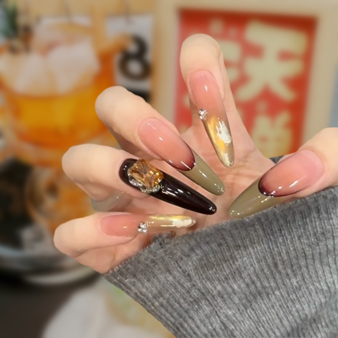 【冬日晚霞】手工穿戴甲秋冬美拉德跳色高级感新款法式美甲穿戴甲片