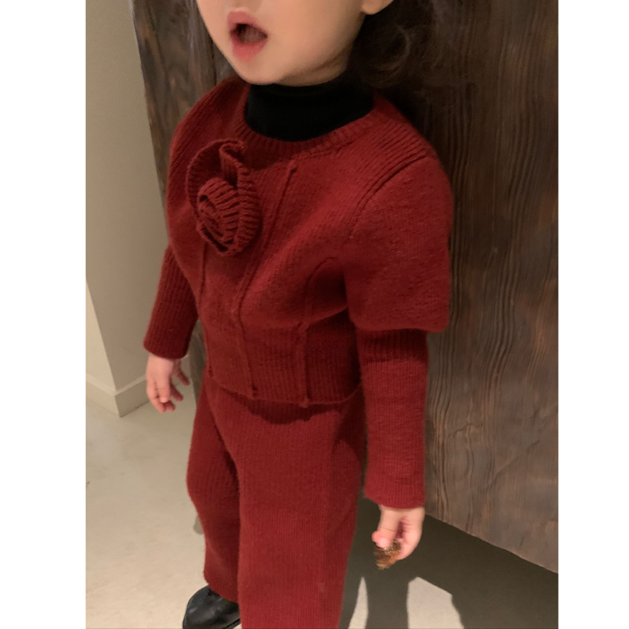 壹妈韩版童装女童秋冬过年服套装女宝宝洋气红色毛衣针织衫阔腿裤
