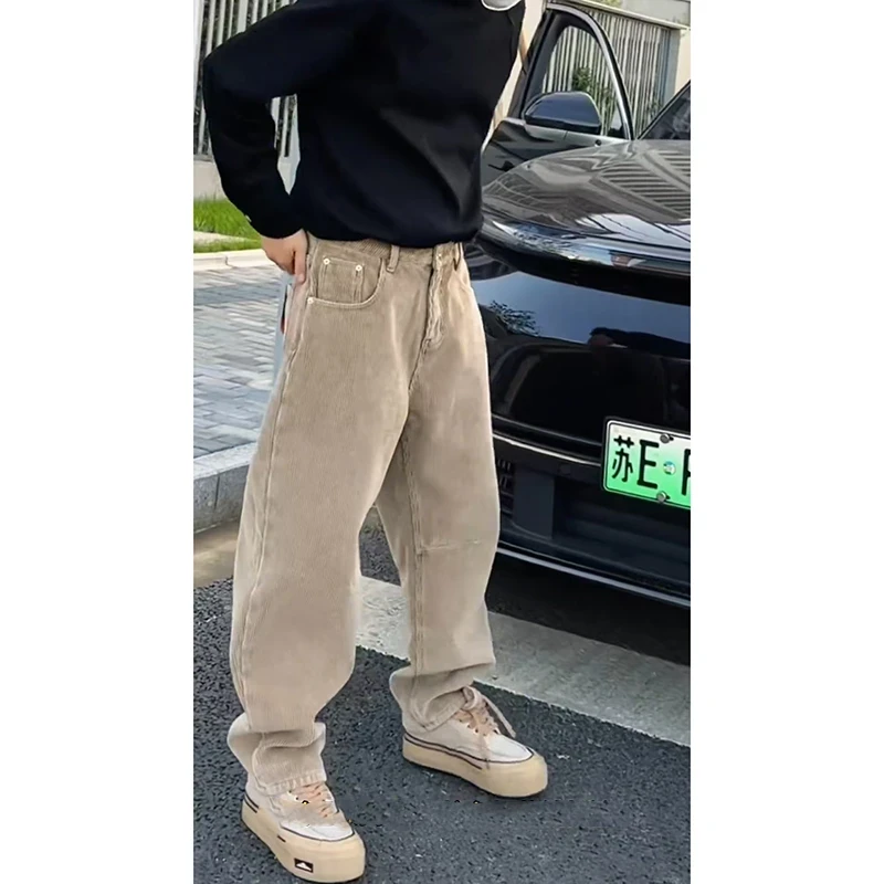 重磅水洗做旧复古长裤加绒加厚休闲裤显瘦宽松气质百搭韩版直筒裤