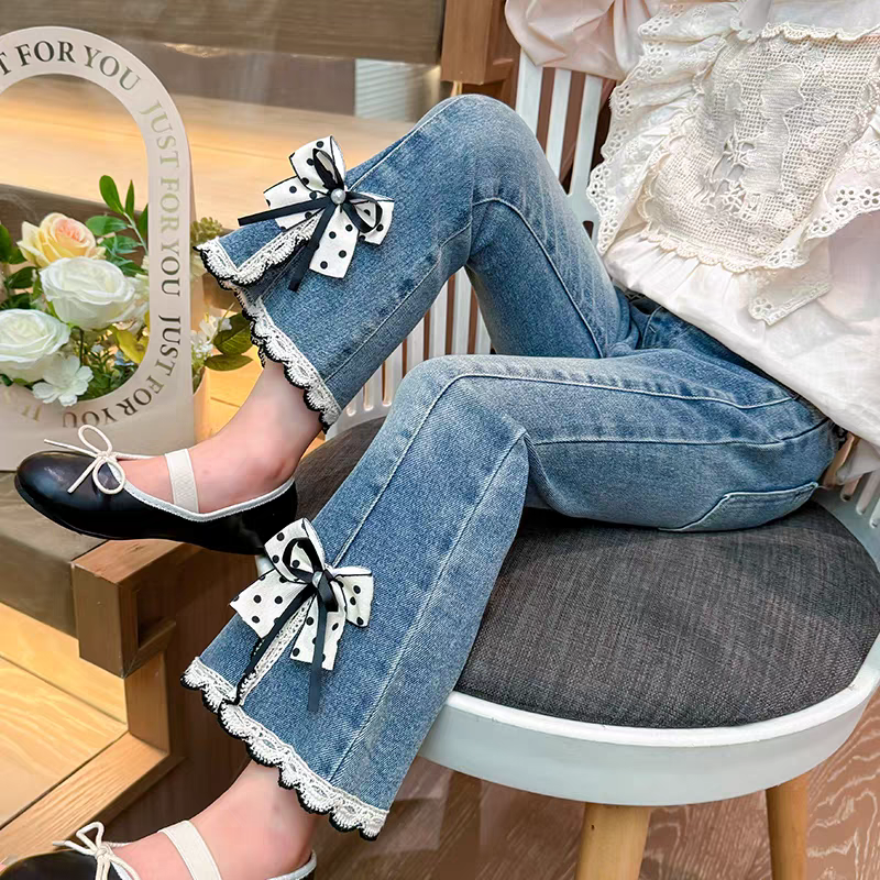 女童春秋喇叭裤新款中大童洋气小女孩韩版牛仔裤儿童外穿休闲长裤