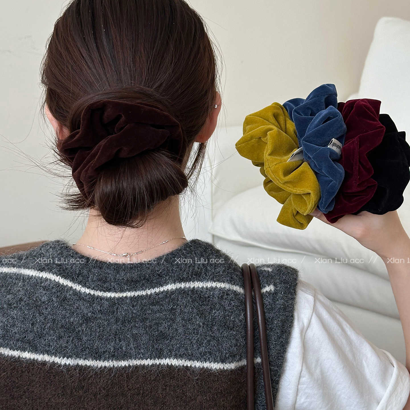 秋冬丝绒发圈女高级感复古扎丸子头绳百搭显发量扎高马尾头饰发绳