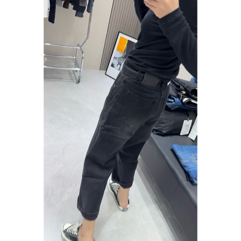 2025年秋冬新款高腰弹力时尚直筒牛仔裤女百搭显瘦窄版九分法棍裤