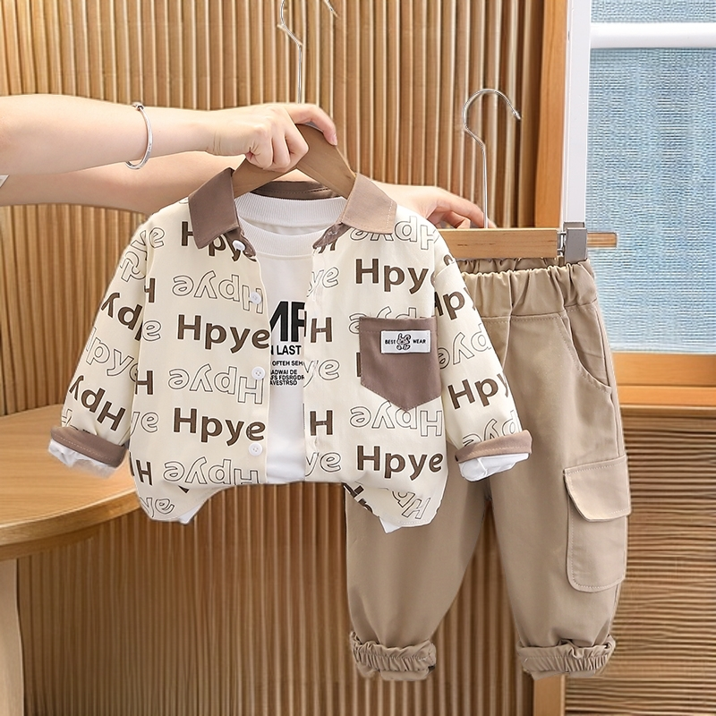 男童秋装套装新款洋气婴儿童春秋季帅气衬衫三件套男宝宝休闲潮衣