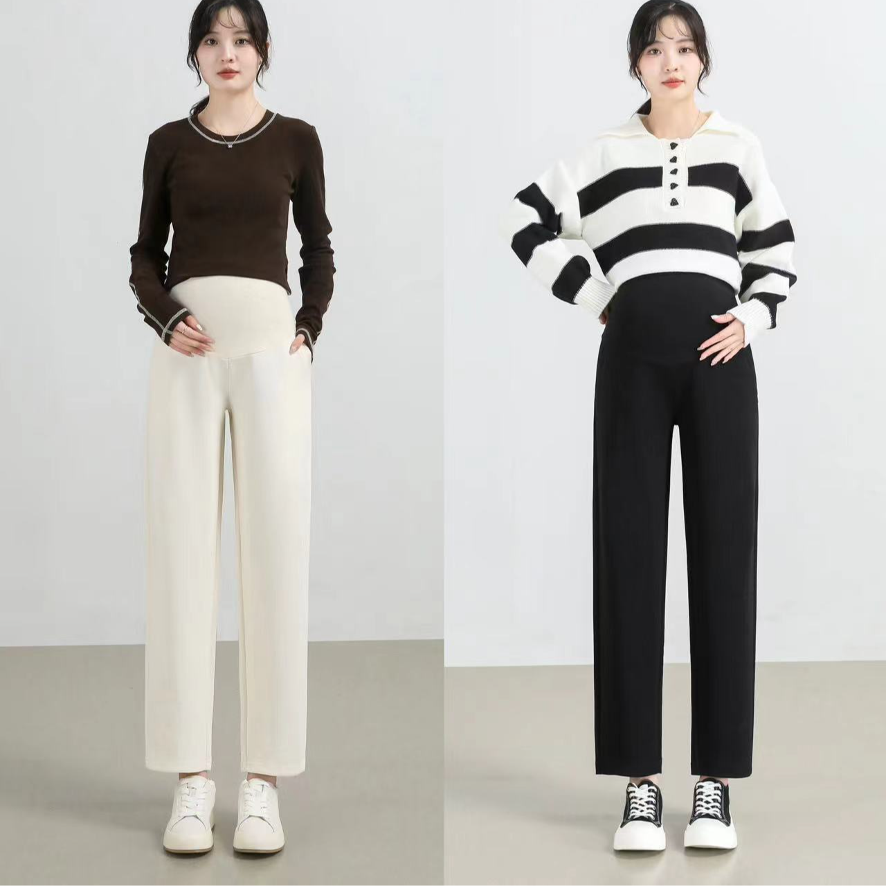 【Double】2025新款孕妇直筒裤九分哈伦裤萝卜裤百搭休闲显瘦老爹裤