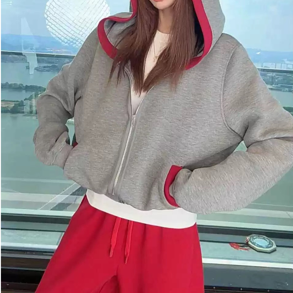 【智感凝灰】秋季休闲风百搭宽松连帽卫衣外套LWJ25C3C2633